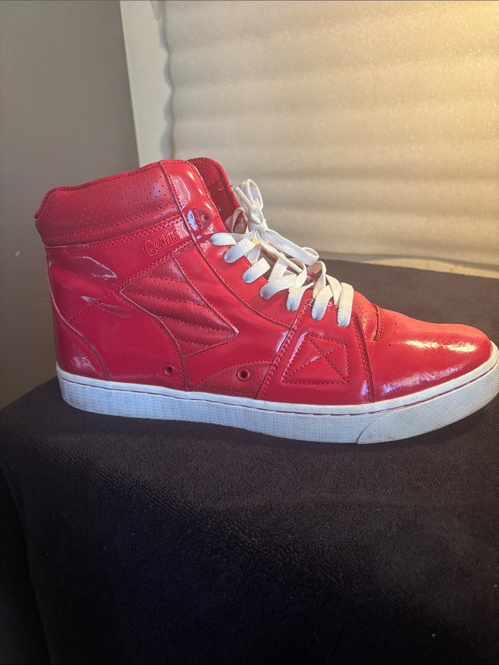 Patent Red High-Top Sneakers with White Laces